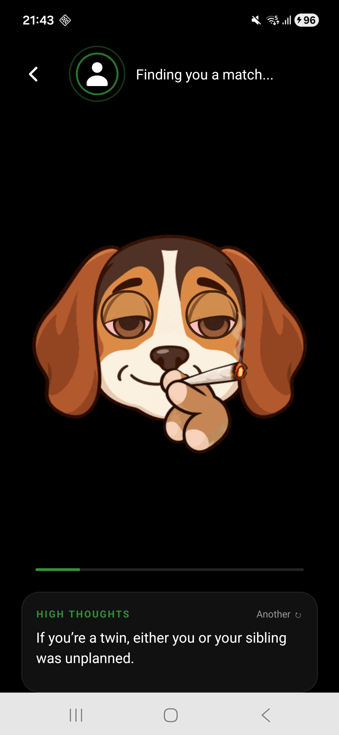 Smokie’s beagle raising its paw during a held puff, with the green animation bar below